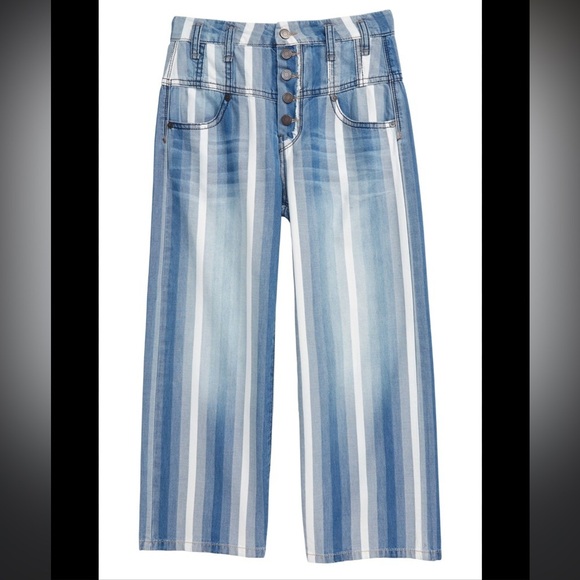 Habitual Pants - Habitual Girls Ariah Blue and White Striped Wide Leg Cotton Pants 27